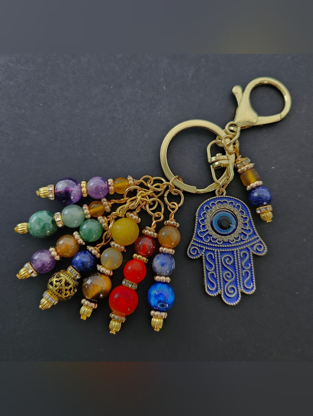 Hamsa Purse Charm or Keychain Chakra Meditation Aventurine Amethyst Handcrafted